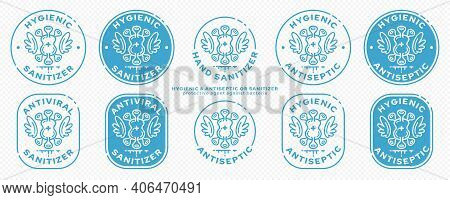 Concept For Product Packaging. Marking - Antibacterial Sanitizer. Rubber Stamp With Bacteria With Wi