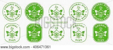 Conceptual Stamps For Packaging Products - Natural Organic Dyes. A Flask - An Eye With Leaves - Wing