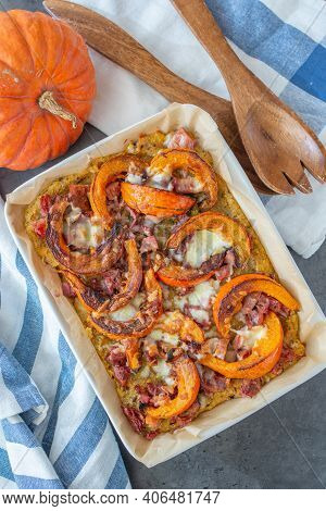 Healthy Baked Pumpkin Polenta Pizza With Cheese