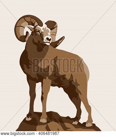 Sketch Of Indian Big Horn Sheep Or Goat Outline Editable Illustration