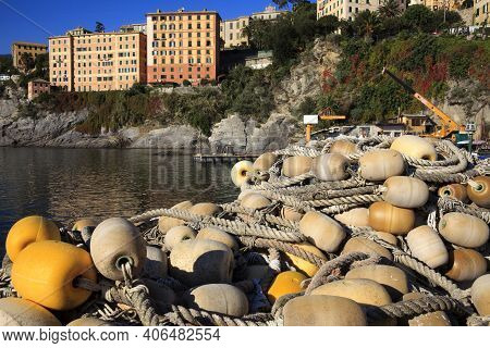 Camogli (ge), Italy - June 01, 2017: Camogli's Harbour In The Fishing Village Of Camogli, Gulf Of Pa