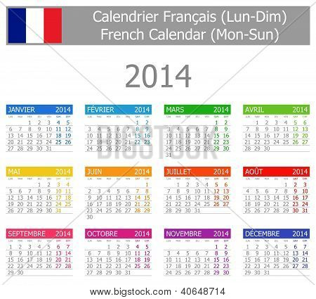 Lun-Dom de 2014 calendario francés de tipo-1