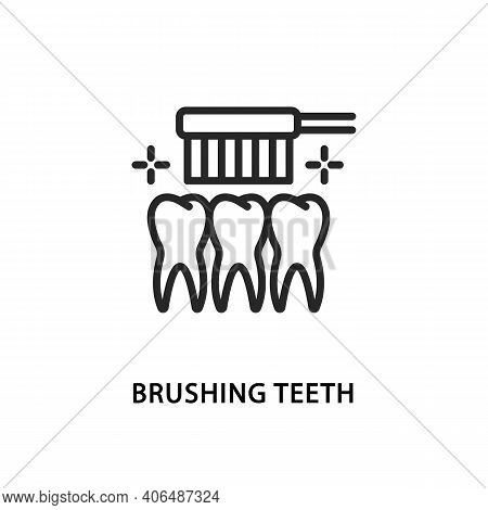 Brushing Teeth Flat Line Icon. Vector Illustration Teeth Cleaning