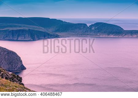 The Barents Sea At Sunset. The Rocky Coast. Beautiful Landscape. Northern Cape. North Cape, Norway