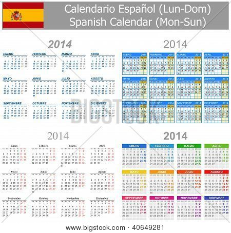 2014 Mix Español calendario Lun-Dom