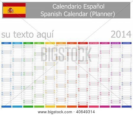 2014 Planificador Español calendario con meses verticales
