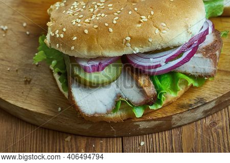 Butifarra Sandwich  -essential Peruvian Ham Sandwich.  Lifestyle Food  Close Up