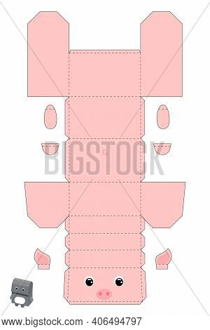 Party Favor Box Pig Design For For Sweets, Candies, Small Presents, Bakery. Package Template, Great 