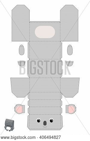 Party Favor Box Koala Design For For Sweets, Candies, Small Presents, Bakery. Package Template, Grea