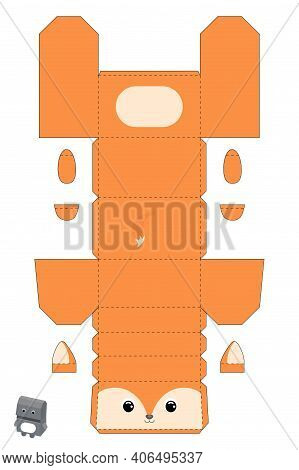 Party Favor Box Fox Design For For Sweets, Candies, Small Presents, Bakery. Package Template, Great 