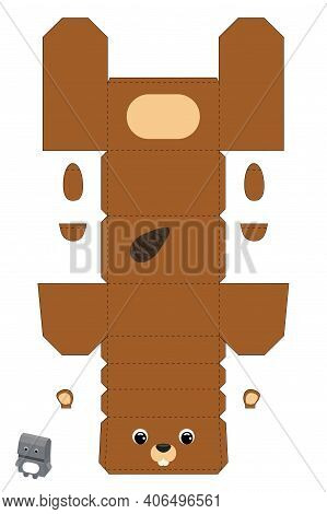 Party Favor Box Beaver Design For For Sweets, Candies, Small Presents, Bakery. Package Template, Gre