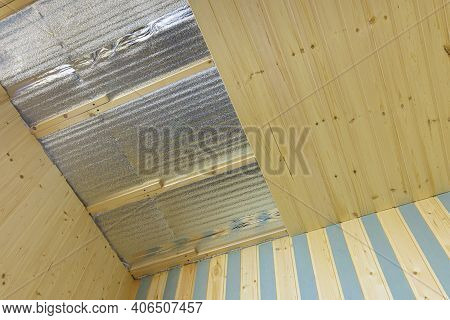 Clapboard Ceiling Decoration In A Country House