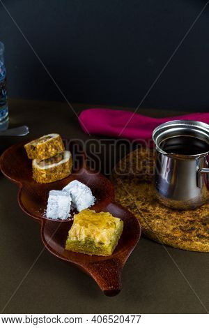 Baclava And Turkish Delight Served With Coffee.
