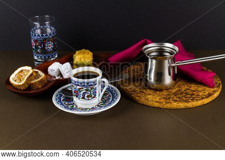 Turkish Coffee With Baclava And Delight.