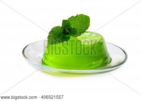 Mint  Jelly On Glass Saucer Isolated On White