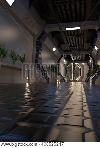 3D Rendering Science Fiction Corridor