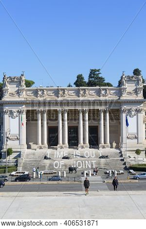Rome, Italy - October 10, 2020: National Gallery Of Modern Art Next To Villa Borghese Gardens, Bronz