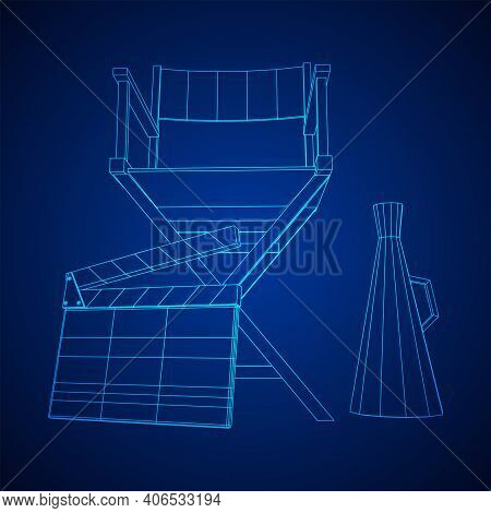 Director Movie Workplace Chair. Wireframe Low Poly Mesh Vector Illustration