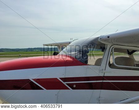 Cessna 172 Airplane On Its Parking Position At The Airport Augsburg In Germany 21.5.2016