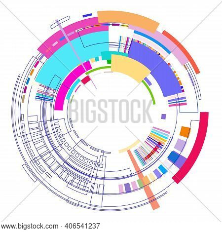 Circle With Colored Geometric Shapes On White Background