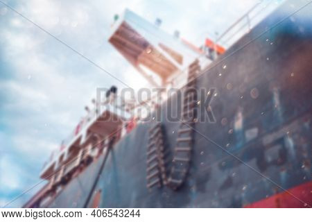 Blurry Image - Street And Old Houses Of The City Board A Large Ship - Close-up