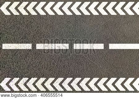 Road Top View With White And Yellow Markings On Highway For Dividing Lanes Pattern Lines On Edge For