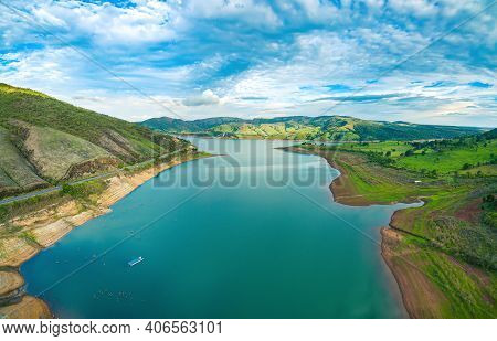 Aerial View At The Lake Of Furnas At Capitólio - Mg, Brazil. Beautiful Landscape Between Mountains O