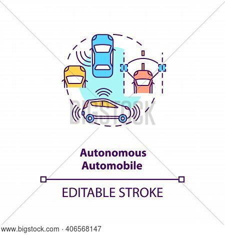 Autonomous Automobile Concept Icon. Cyber-physical Systems Application Idea Thin Line Illustration. 