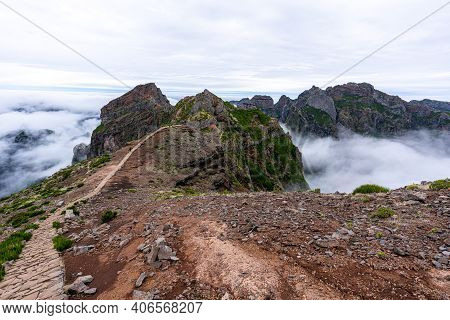 Beautiful Mountain Scenery Near The Mountain Peak Pico Do Arierio On Madeira Island