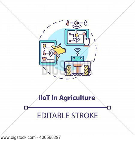 Iiot In Agriculture Concept Icon. Industry 4.0 Idea Thin Line Illustration. Internet-connected Equip