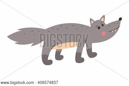 Gray Wolf. Cartoon Wolf Gray Character Character. Vector Illustration