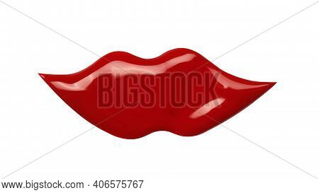 Blot Of Red Lips Shaped Lip Gloss Sample Isolated On White Background