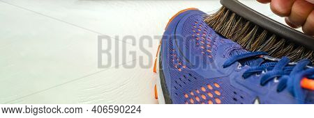 Washing The Dirty Sneakers. Cleaning Running Shoe Outsoles.