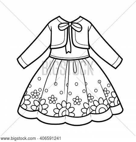Fancy Dress With Bolero Outline For Coloring On A White Background