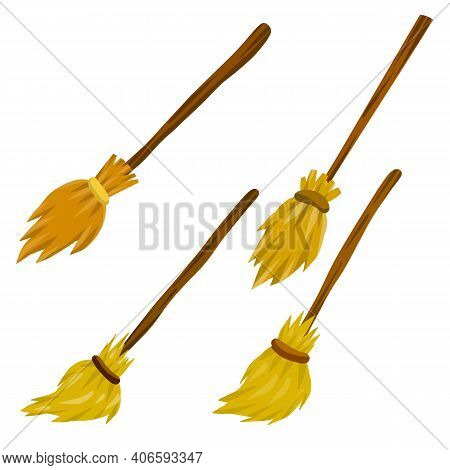 Broom. Rustic Item For House Cleaning. Element Of Witch. Cartoon Flat Illustration. Sweeping And Old