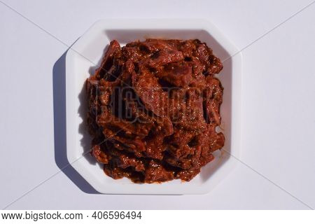 Traditional And Authentic Indian Carrot Pickle Known As Gajar Ka Achar From India Asia. Isolated On 