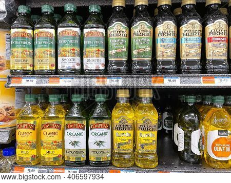 The Olive Oil Aisle Of A Bravo Market Grocery Store In Orlando, Florida.