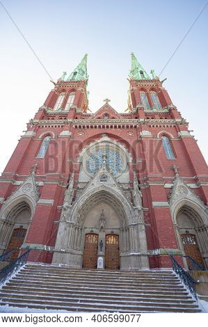 Fragments Of A Building, Winter Landscape, St. Johns Church, Ullanlinna, Helsinki. High Quality Phot