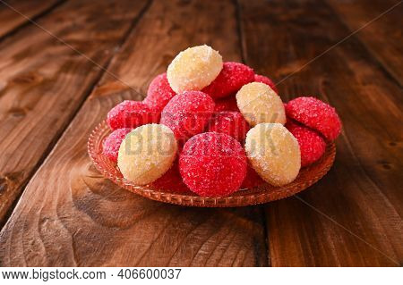 Colored Castagnole. Traditional Sweet Pastries During The Carnival Period In Italy. Street Food, Rou