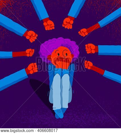 Bullying Vector Concept, Clenched Fists Threats Little Scared Boy Kid Victim, Psychological Abuse, V