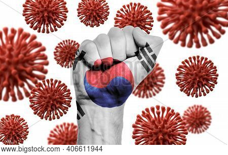 South Korea Flag Fist Fighting Off Coronavius Disease