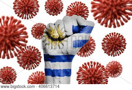 Uruguay Flag Fist Fighting Off Coronavius Disease