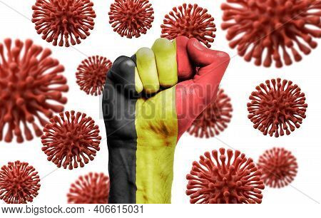 Belgium Flag Fist Fighting Off Coronavius Disease