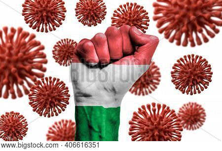 Hungary Flag Fist Fighting Off Coronavius Disease