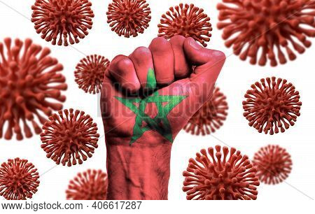 Morocco Flag Fist Fighting Off Coronavius Disease