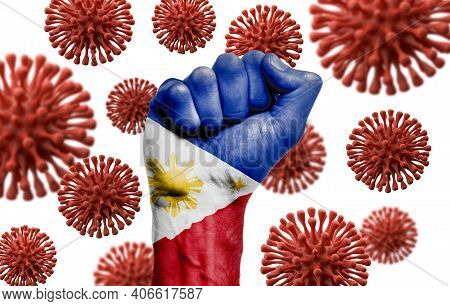 Philippines Flag Fist Fighting Off Coronavius Disease