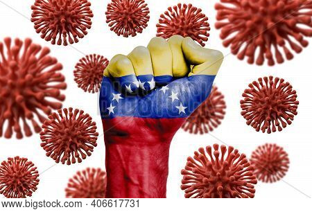 Venezuela Flag Fist Fighting Off Coronavius Disease