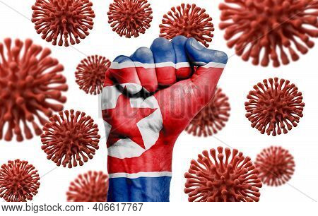 North Korea Flag Fist Fighting Off Coronavius Disease