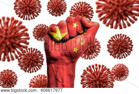 China Flag Fist Fighting Off Coronavius Disease