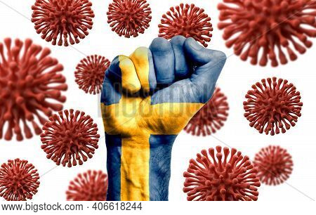 Sweden Flag Fist Fighting Off Coronavius Disease